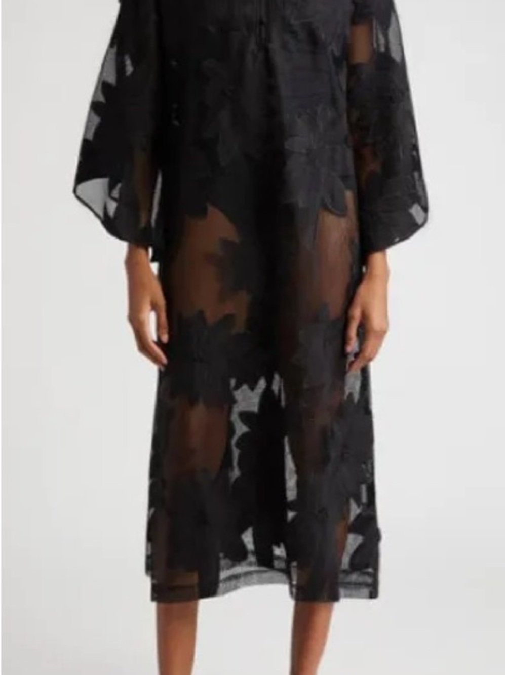 La Vie Style House Black Floral and Mesh Caftan - Picture 4 of 4